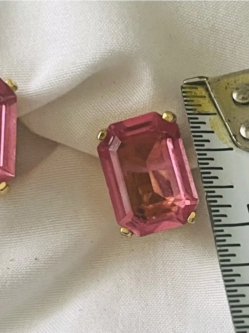 Christian Dior VTG Gold Tone Signed Pink Emerald Cut Crystal Clip Earrings 1950'